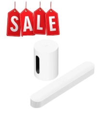 Sonos mini sub with Sonos beam in white