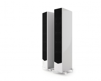 Acoustic Energy AE520 Floorstanding Speakers (Pair) in Piano Gloss White - grille on