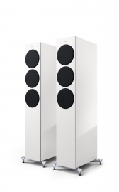 KEF Reference 3 Meta in High Gloss White/Blue - grille on